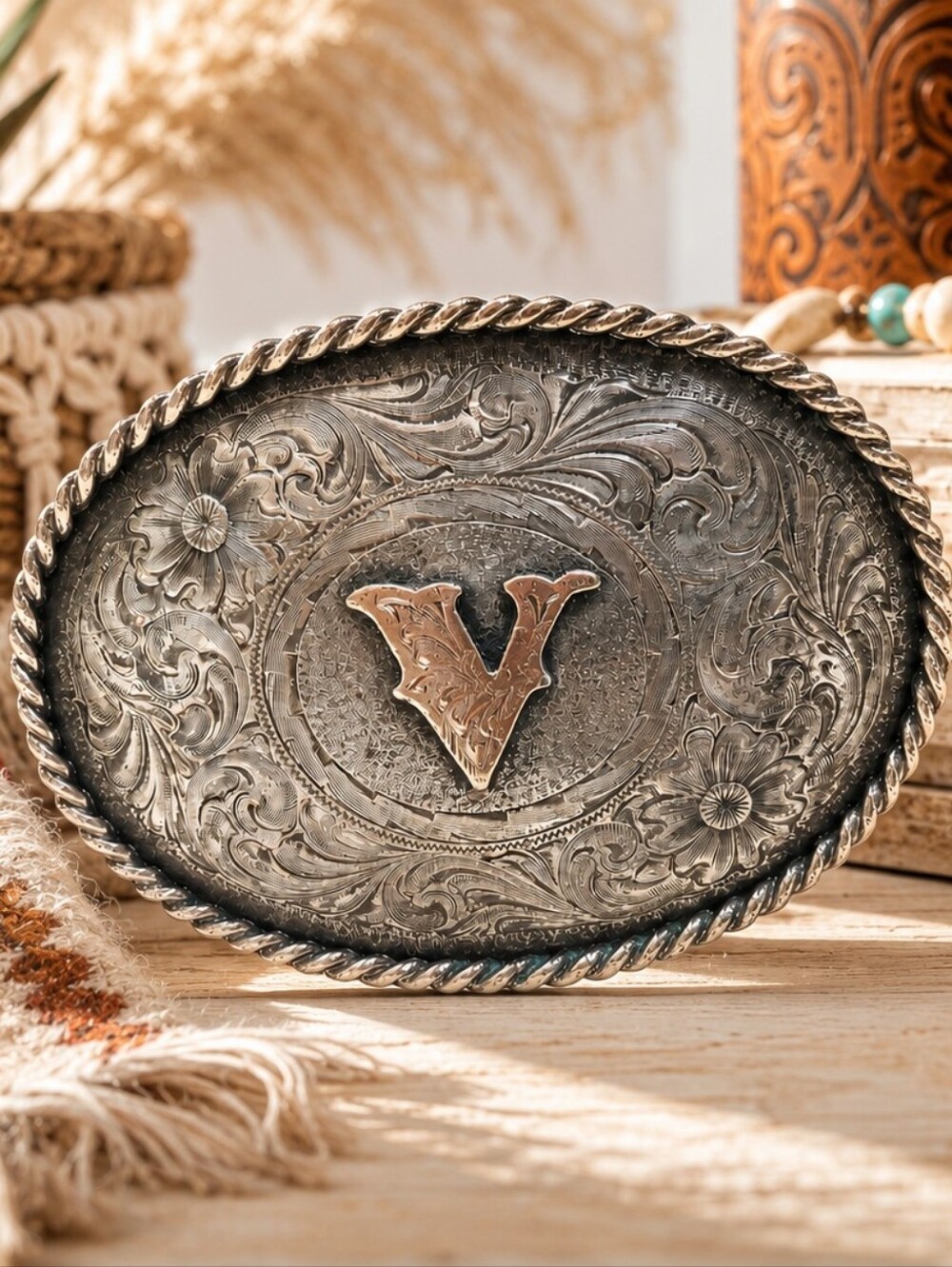 Vintage Montana Silversmiths Initial V Western Belt Buckle